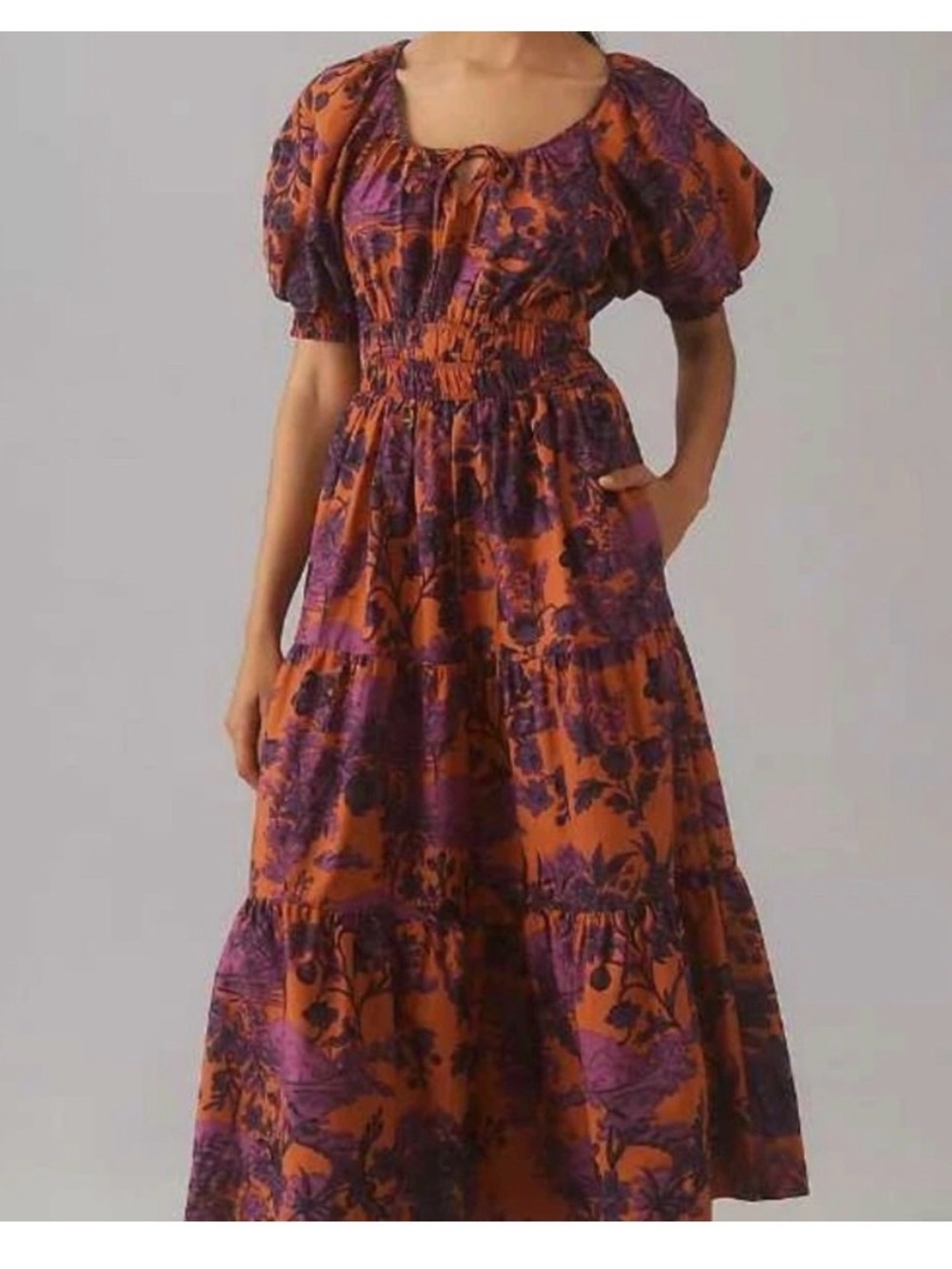 Anthropologie Somerset Women's Orange & Purple Floral Maxi Dress